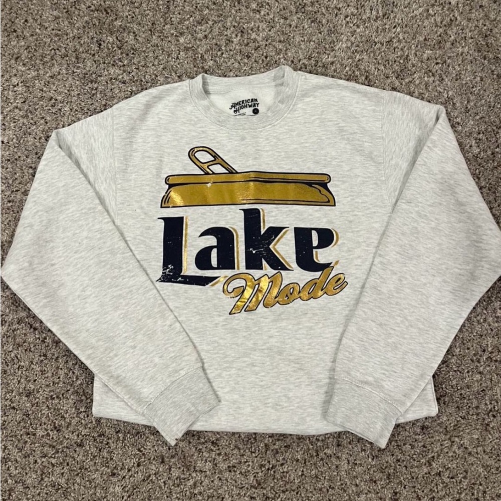 Lake Mode Crewneck Sweatshirt - Gray with Gold & Navy Graphic